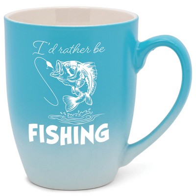 Elanze Designs I'D Rather Be Fishing Two Toned Ombre Matte Teal and White 12 ounce Ceramic Stoneware Coffee Cup Mug