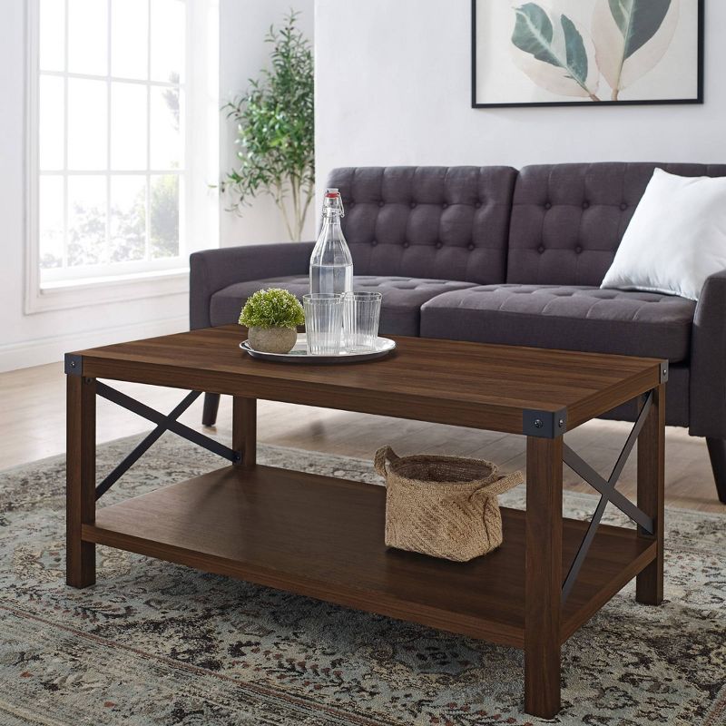 Sophie Rustic Industrial X Frame Coffee Table - Saracina Home, 5 of 16