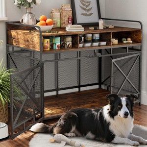Petrimins Dog Crate Furniture, 48" Dog Kennel for Large Breed, Heavy Duty Wooden End Table with 3 Drawers, Chew-Resistant Steel Tubes - 1 of 4