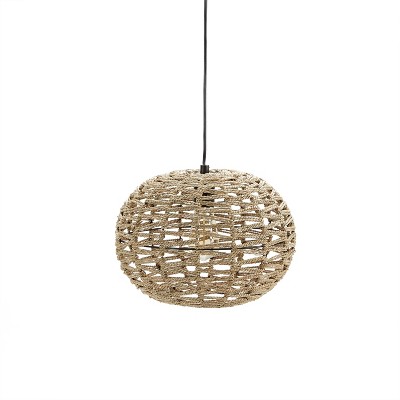 10"Geoffrey Weave Silverwood Pendant Light Brown - Decor Therapy