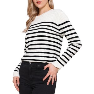 INSPIRE CHIC Women's Drop Shoulder Crew Neck Long Sleeve Color Block Knitted Tops - 1 of 4