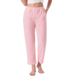 INSPIRE CHIC Women's Pajama Pants Cotton Knit Ribbed Elastic Waist Straight Leg with Pockets Loungewear - 1 of 4
