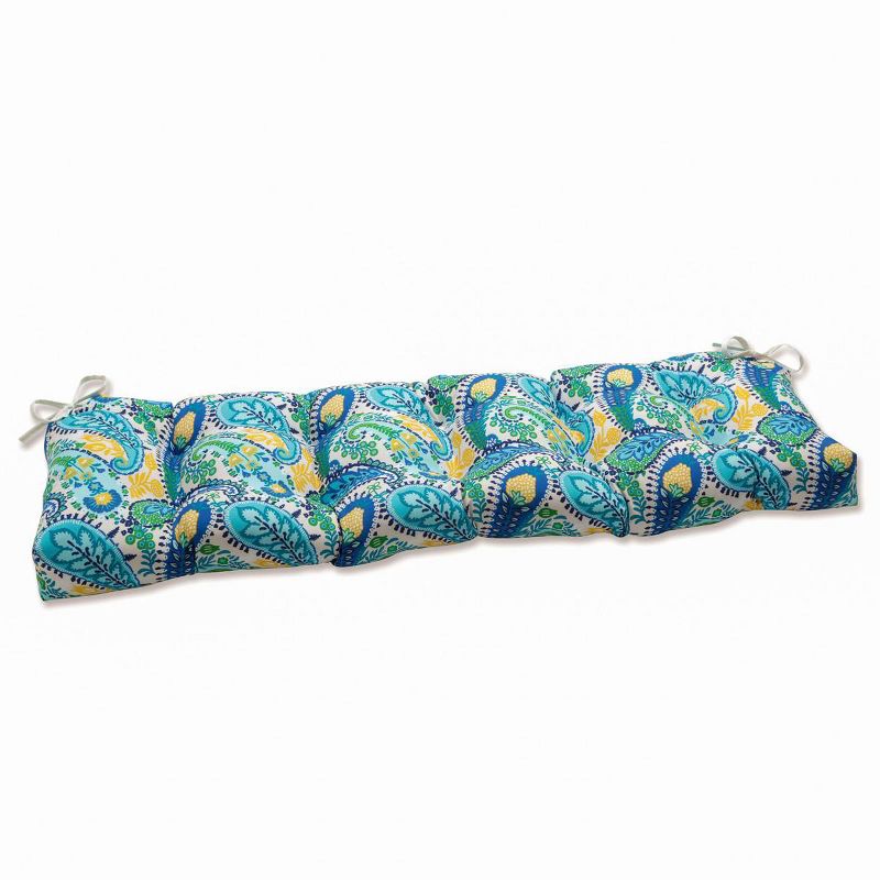 Outdoor/Indoor Blown Bench Cushion Amalia Paisley Blue - Pillow Perfect, 1 of 9
