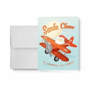 Paper Frenzy Aviator Pilot Santa in an Airplane Christmas Holiday Cards with White Envelopes - 25 pack - 1 of 2