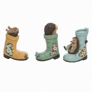 Transpac Hedgehog and Rain Boot Figurine Set of 3 Colorful Ceramic Tabletop Decor for Home and Garden - 1 of 1