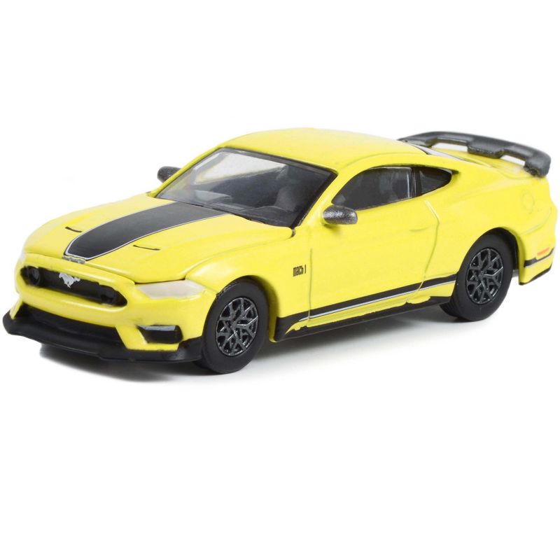 2021 Ford Mustang Mach 1 Grabber Yellow with Black Stripes "Greenlight Muscle" Series 27 1/64 Diecast Model Car by Greenlight, 2 of 4