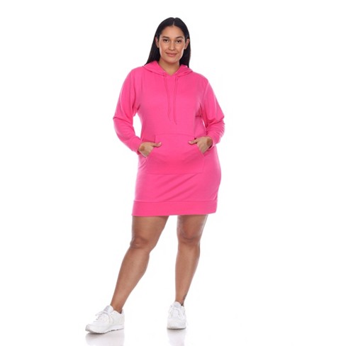 Plus Size Hoodie Sweatshirt Dress Pink 1X White Mark