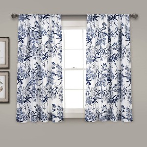 2pk 52"x63" Light Filtering Botanical Garden Curtain Panels Navy Blue - Lush Décor - 1 of 4