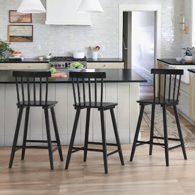 Arceso Wooden Bar Stools Set of 3 for Kitchen Island, Farmhouse 24 Inch Counter Height Stools Chairs with Spindle Back