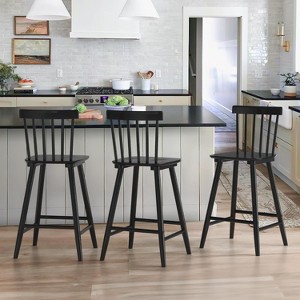 Arceso Wooden Bar Stools Set of 3 for Kitchen Island, Farmhouse 24 Inch Counter Height Stools Chairs with Spindle Back - 1 of 4