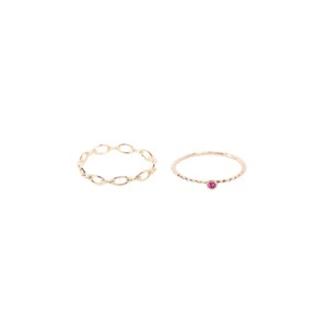 Slickblue Set of 2 Gold Rings, Pink Gem Detail & Chain Link Design, Fashion Jewelry Set, 0.7" Diameter - 1 of 4