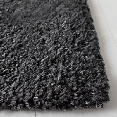 Black Hand-Tufted Wool and Synthetic Shag Area Rug