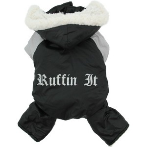 Doggie Design "Ruffin It" Winter Full Dog Snowsuit, Black and Gray, Small - 1 of 4