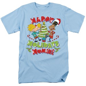 Hey Arnold Happy Holidays Homie! Arnold and Gerald Christmas Adult T-Shirt, Light Blue - 1 of 4