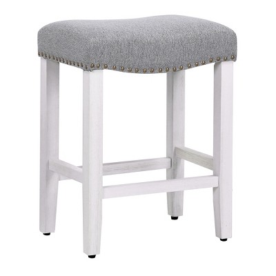 Gray 24" Wood Saddle Style Backless Counter Stool