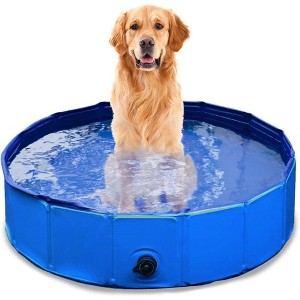 Zone Tech Foldable Pet Swimming Pool 38 Inch Blue Pet Pool With Drain Easy to Store Leakproof Tub for Indoor & Outdoor  Great for Both Kids and Pets - 1 of 4