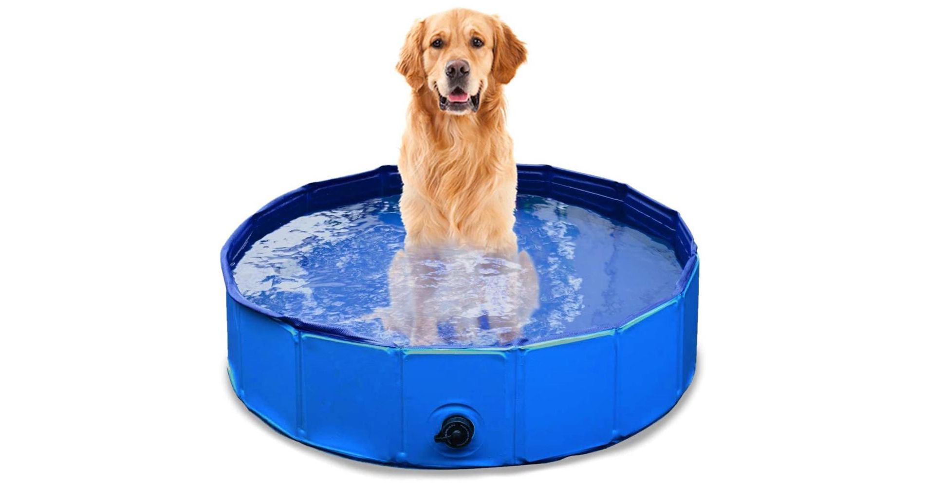 Zone Tech Foldable Pet Swimming Pool  Blue Pet Pool With Drain Easy to Store Leakproof Tub for Indoor & Outdoor  Great for Both Kids and Pets