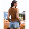INSPIRE CHIC Women's V Neck Fringe Cowgirl Sleeveless Faux Tie-Up Front Suede Cropped Vest - 3 of 4