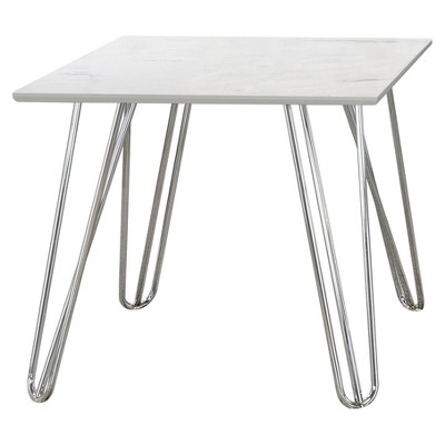 Glamourous White Faux Marble & Chrome Square End Table