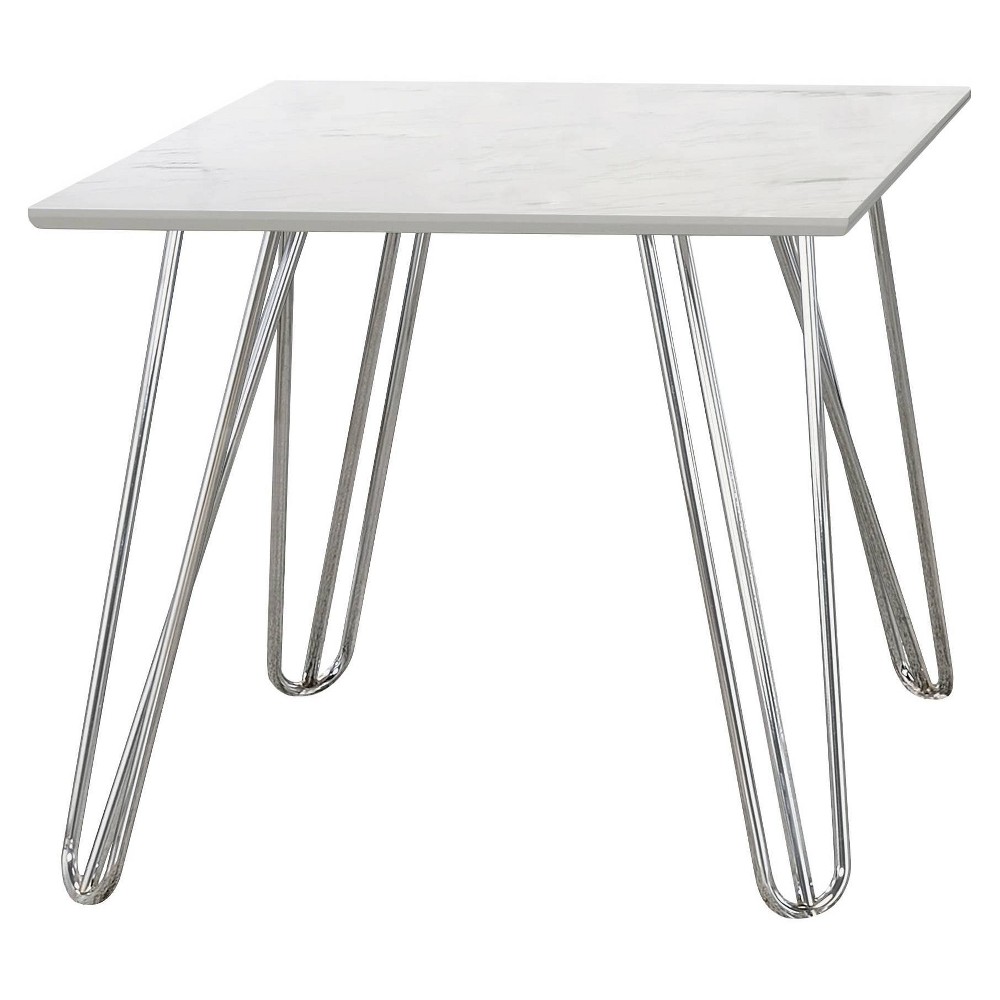 Photos - Dining Table Harley Square End Table with Faux Marble Top White/Chrome - Coaster