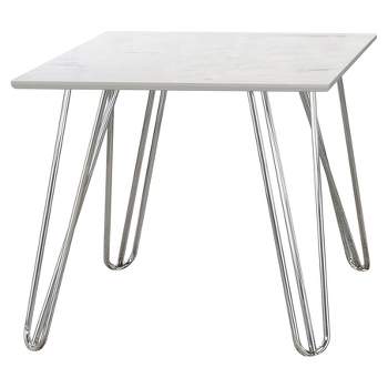 Harley Square End Table with Faux Marble Top White/Chrome - Coaster