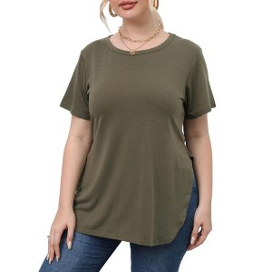 Womens Plus Size Summer Side Slit T-Shirts Round Neck  Basic Tops Plus Size Short Sleeve Casual Tops Comfy Loose Fit Athletic T Shirt - 1 of 4