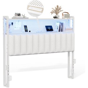 VINGLI eadboard, Adjustable Upholstered Headboard with 2 Tier Shelves and Pegboard with Charging Stations and LED Lights - 1 of 4