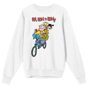 Ed Edd N Eddy Bike Ride Crew Neck Long Sleeve White Adult Sweatshirt - 1 of 3