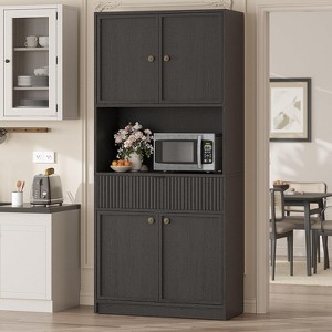 Acekool 70" Tall Kitchen Pantry Cabinet with Countertop, Fluted Doors, Adjustable Shelves, and Drawer, Freestanding Storage Cupboard - 1 of 4