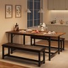 3PCS Dining Table Set, 4-6 Person Space-Saving Kitchen Table with 2 Padded Benches, Wood Dining Room Dinette Set with Metal Frame for Dining room - 2 of 4