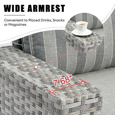 Gray 8-Piece Wicker Outdoor Sofa Set with Navy Cushions