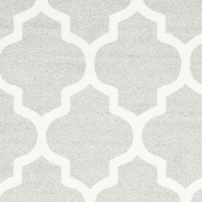 Reversible Light Grey & Beige Geometric 5' Square Synthetic Rug