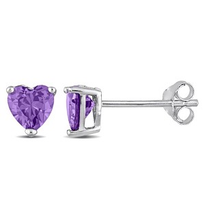EVERLY JEWELRY | Silver 1 CT TGW Cubic Zirconia Heart Solitaire Stud Earrings– Multiple Gemstone & Metal Color Options - 1 of 3