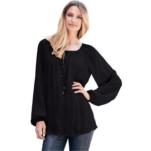 ellos Women's Plus Size Tie Neck Peasant Tunic - 1 of 4