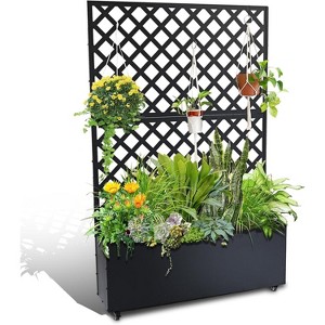 Metal Raised Garden Bed with Trellis, 70.87"x46.46"x11.81" Tall Rust-Resistant Privacy Planter Box for Patio, Vines, Vegetables - 1 of 4