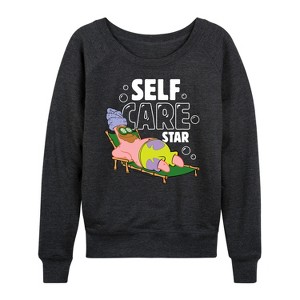 Women's - SpongeBob SquarePants - Self Care Star Lightweight French Terry Wide Neck Long Sleeve Graphic Shirt - 1 of 4