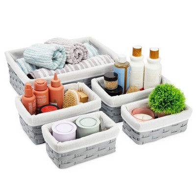 Gray Wicker Nesting Storage Baskets with Cloth Lining, Set of 5