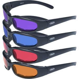 4 Pairs of Global Vision Eyewear Chic Safety Motorcycle Glasses with Purple, Blue, Red, Orange Lenses - 1 of 4