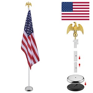 Yescom 8 Ft Sectional Indoor Flag Pole Kit Base Eagle Topper Aluminum 3x5 Ft US Flag - 1 of 4