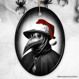 Grim Plague Doctor With Santa Hat Ceramic Ornament, Dark Christmas Keepsake for Halloween Tree| OrnamentallyYou - 1 of 4