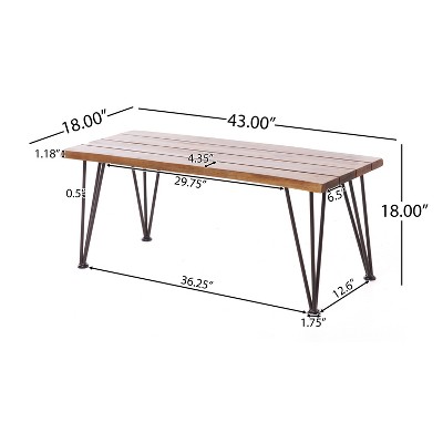 Teak Finish Acacia Wood and Iron Outdoor Coffee Table