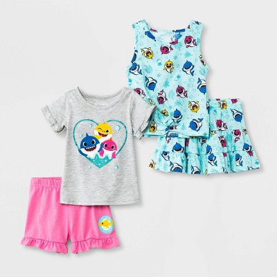 Toddler Girls' 4pc Baby Shark Top and Bottom Set - Blue