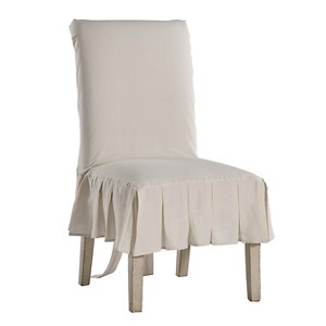 Natural Cotton Duck Pleated Dining Chair Slipcover, Natural Short