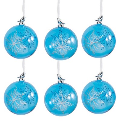 Sullivans Set of 6 Etched Leaf & Snowflake Ornament Kit 5"H Blue