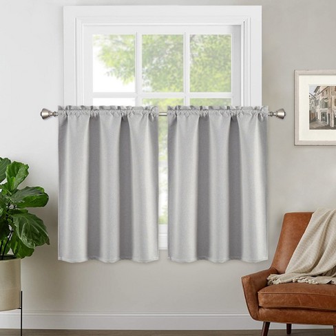 Blackout Solid Linen Short Window Curtains Room Darkening Window ...