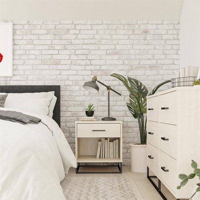 Ivory Oak Rustic Modern Nightstand with Drawer and Open Cubby