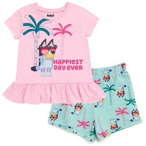 Bluey Girls T-Shirt and French Terry Shorts Outfit Set Little Kid to Big Kid Sizes (2T - 10-12) - 1 of 4
