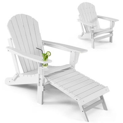 Tangkula Adirondack Chair W/Ergonomic Design&Ottoman Outdoor Armchair HDPE chair for Yard&Patio Black/Coffee/Grey/Turquoise/White