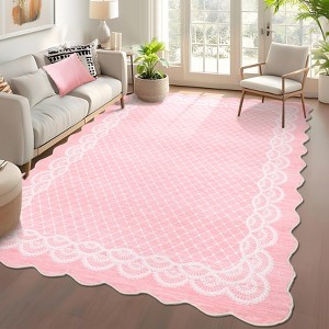 Washable Modern Scalloped Rug Non Slip Low Pile Rug Soft Contemporary Floor Cover Foldable Indoor Carpet for Living Room Bedroom Playroom Nursery - 1 of 4