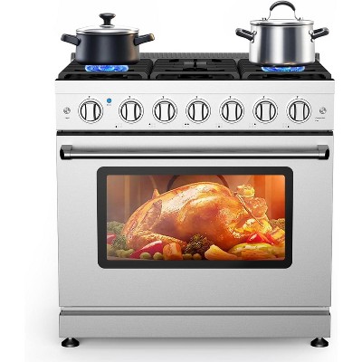 Gas Range, 36 Inch 6.0 Cu. Ft. Single Convection Oven and 6 Sealed Burner, Freestanding and Slide-In All Gas Range Cooktop with Heavy Duty Grates